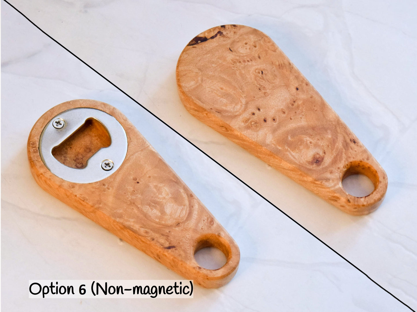 Wooden Bottle Opener - Maple Burl, Blue Epoxy