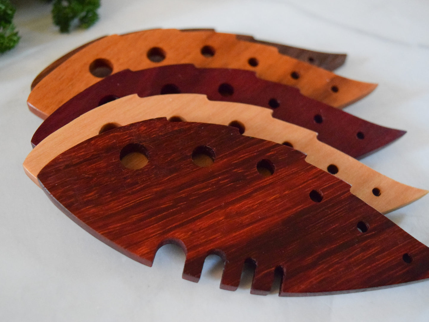 Shows few different species of wood available