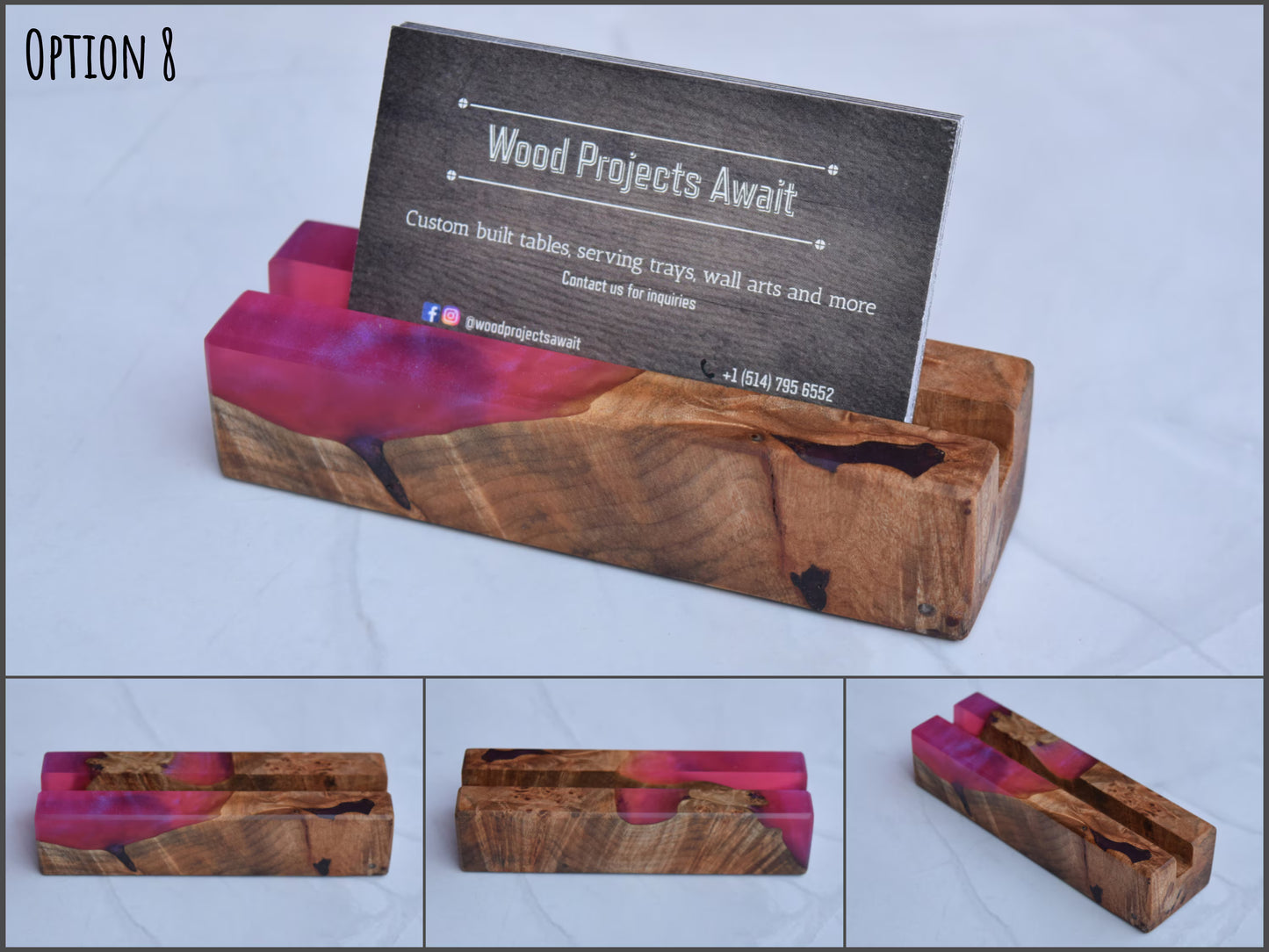 Wooden Epoxy Business Card Holder - Maple Burl - Pink
