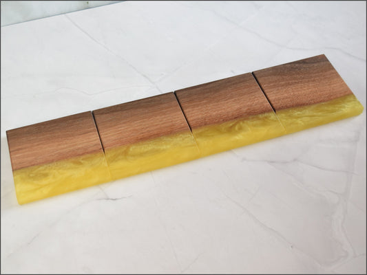 Yellow Wooden Epoxy Coasters, Set of 4, Wood Type - Walnut