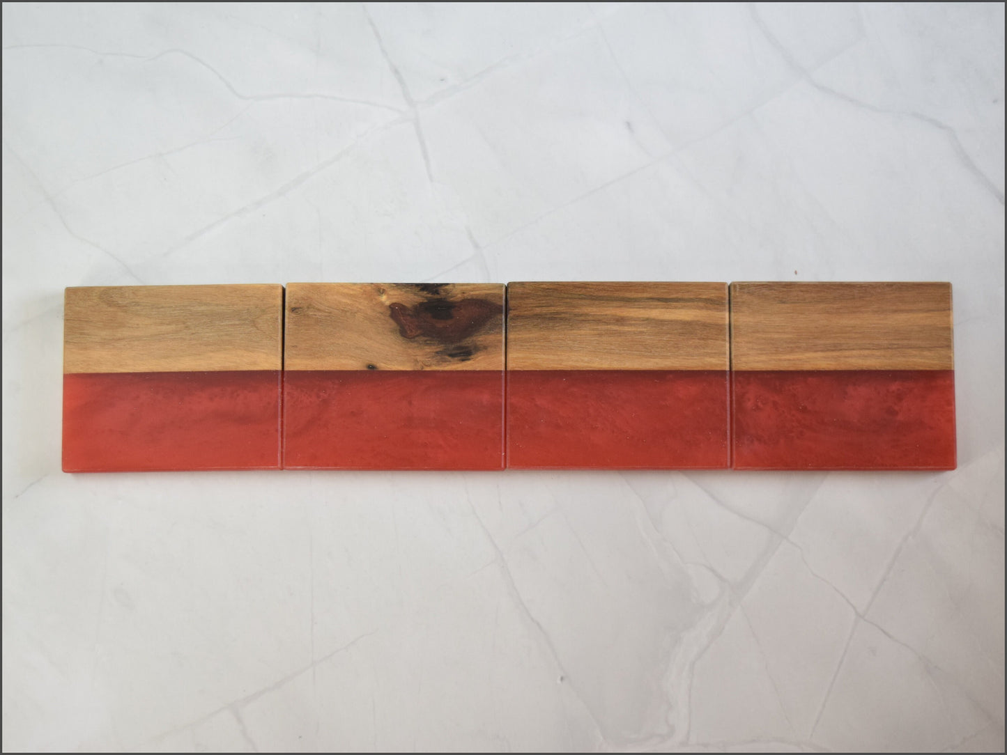 Red Wooden Epoxy Coasters, Sets of 4 (Wood Type - Morado)