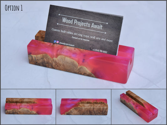 Wooden Epoxy Business Card Holder - Maple Burl - Pink