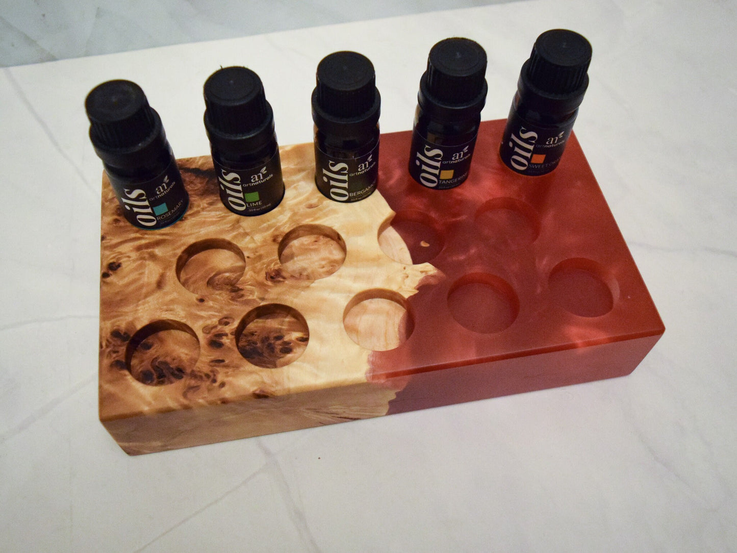 Essential Oil Holder - Red Mappa Burl - Fits 5-10ml bottles