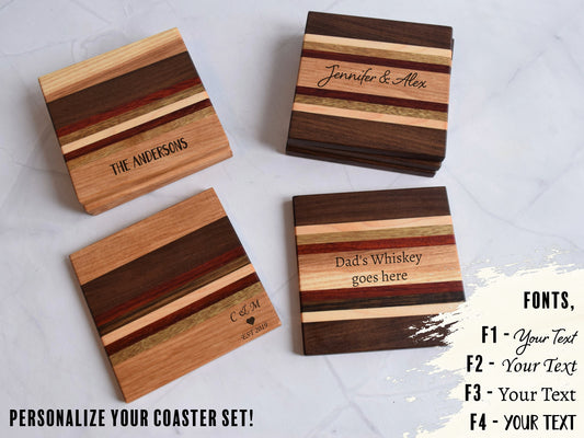 Wooden Coasters, Sets of 4 (Various Wood Types)