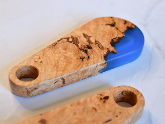 Wooden Bottle Opener - Maple Burl, Blue Epoxy
