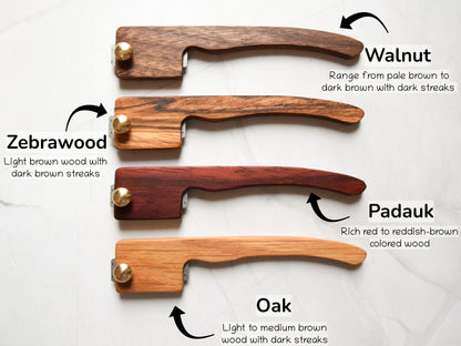 Bread lame wood selection - walnut, zebrawood, padauk, oak
