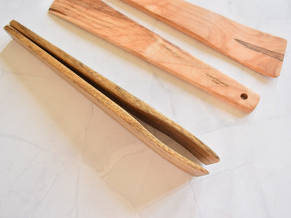 Angled Salad Spatula Set, Set of 2 - Wooden Cooking Tool