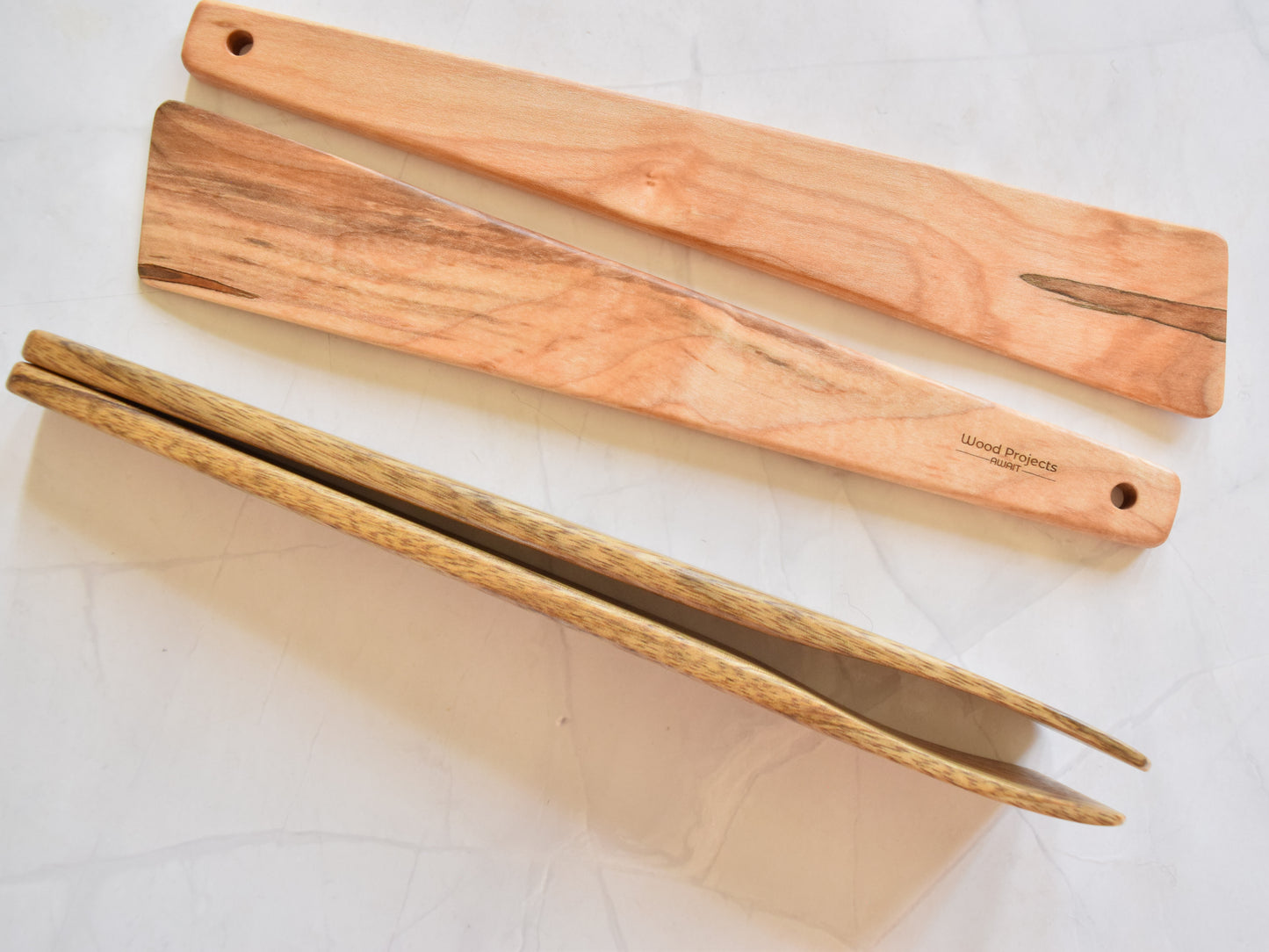 Angled Salad Spatula Set, Set of 2 - Wooden Cooking Tool