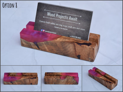 Wooden Epoxy Business Card Holder - Maple Burl - Pink