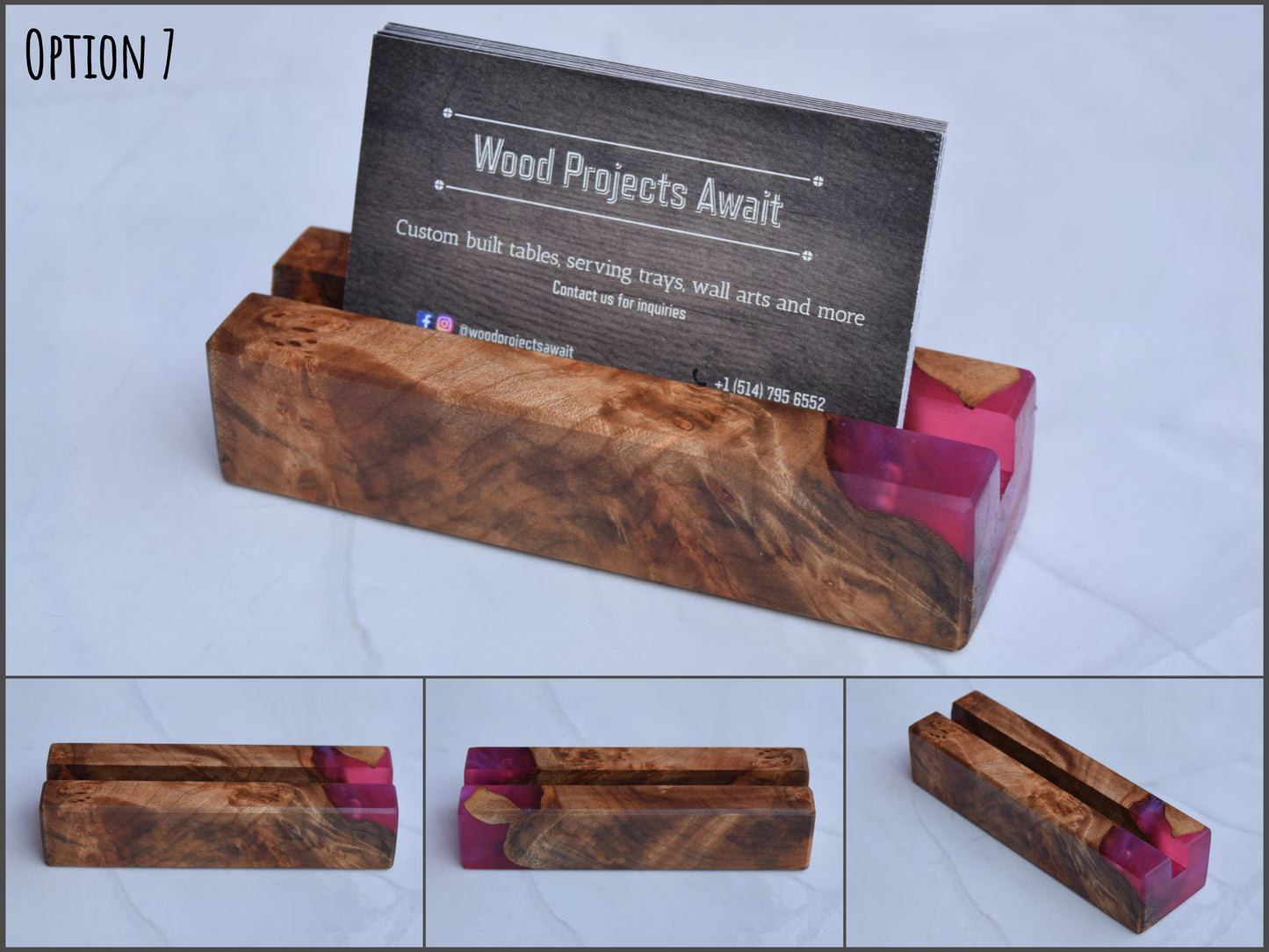 Wooden Epoxy Business Card Holder - Maple Burl - Pink