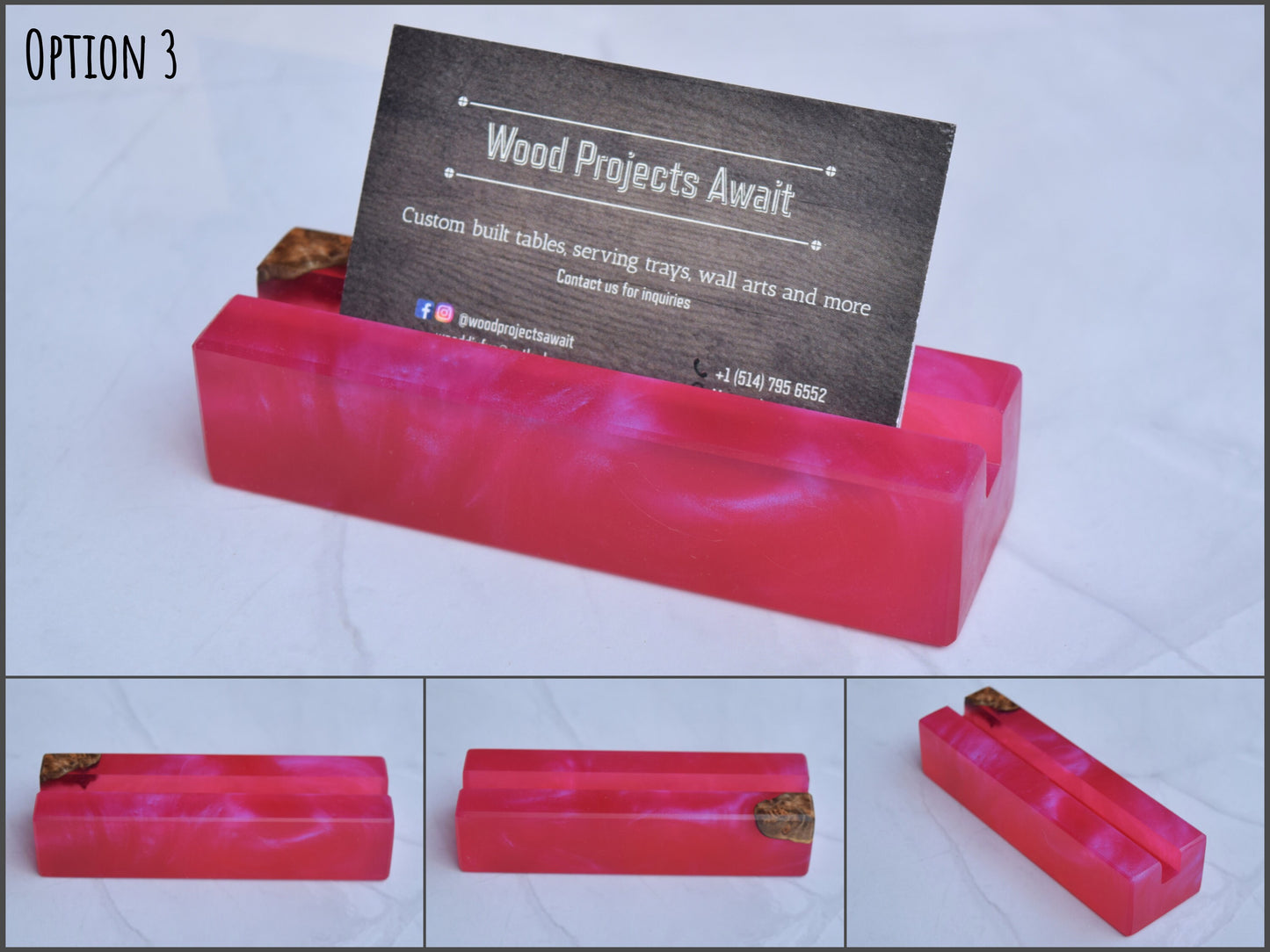 Wooden Epoxy Business Card Holder - Maple Burl - Pink