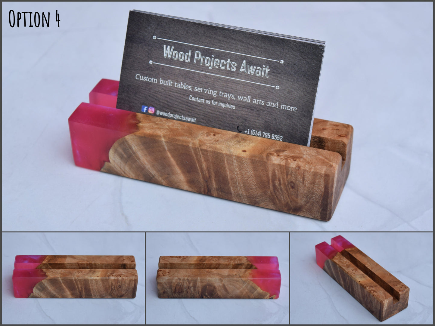 Wooden Epoxy Business Card Holder - Maple Burl - Pink