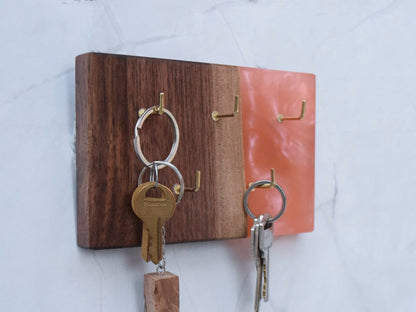 Key Hanger - Wooden - Walnut, Epoxy - Pink