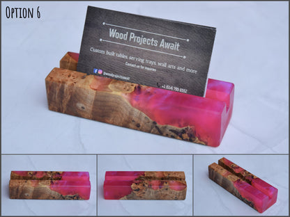 Wooden Epoxy Business Card Holder - Maple Burl - Pink