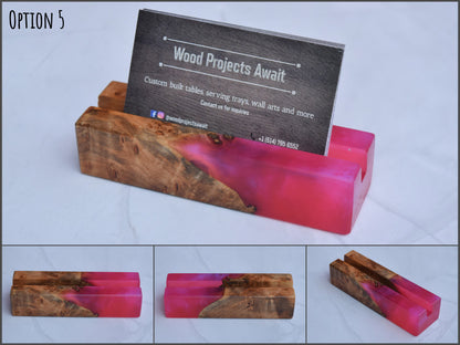 Wooden Epoxy Business Card Holder - Maple Burl - Pink