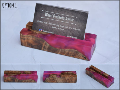 Wooden Epoxy Business Card Holder - Maple Burl - Pink
