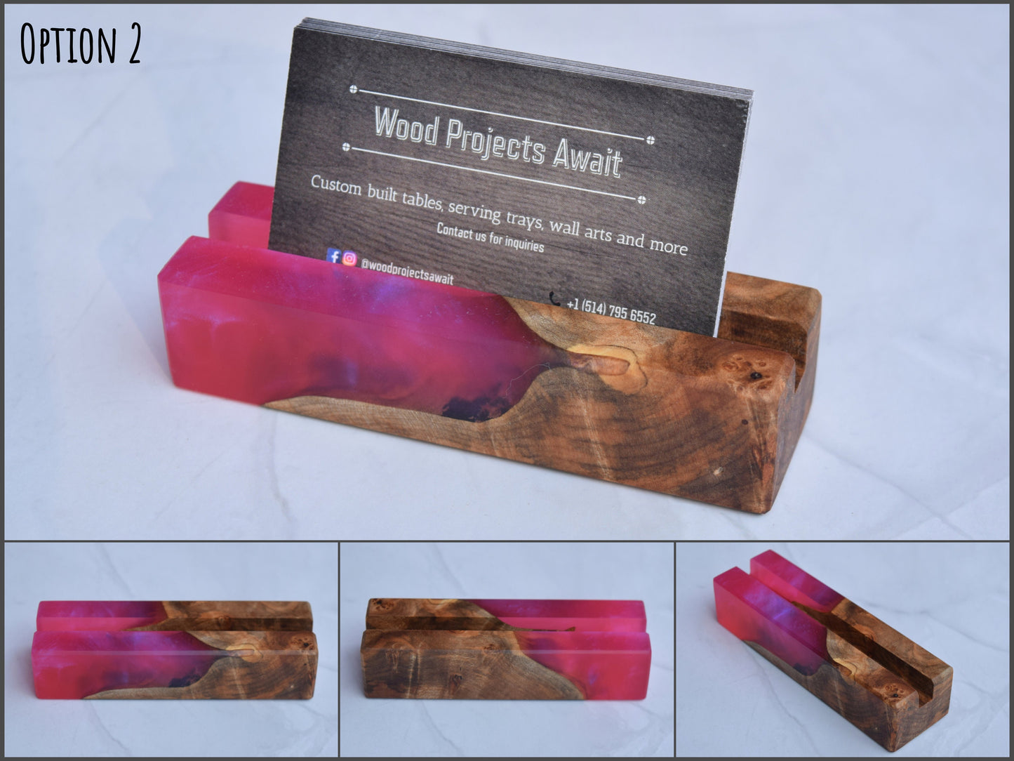 Wooden Epoxy Business Card Holder - Maple Burl - Pink