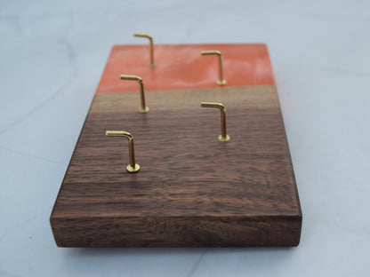Key Hanger - Wooden - Walnut, Epoxy - Pink