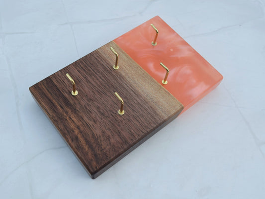Key Hanger - Wooden - Walnut, Epoxy - Pink