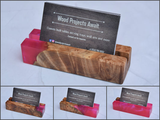 Wooden Epoxy Business Card Holder - Maple Burl - Pink