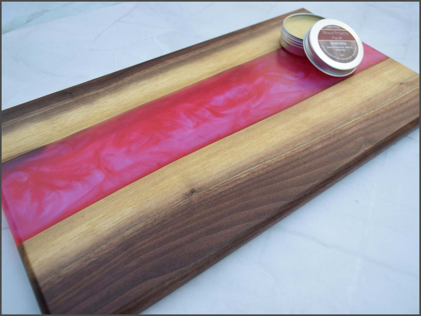 Wooden Epoxy Charcuterie Board - Walnut, Pink