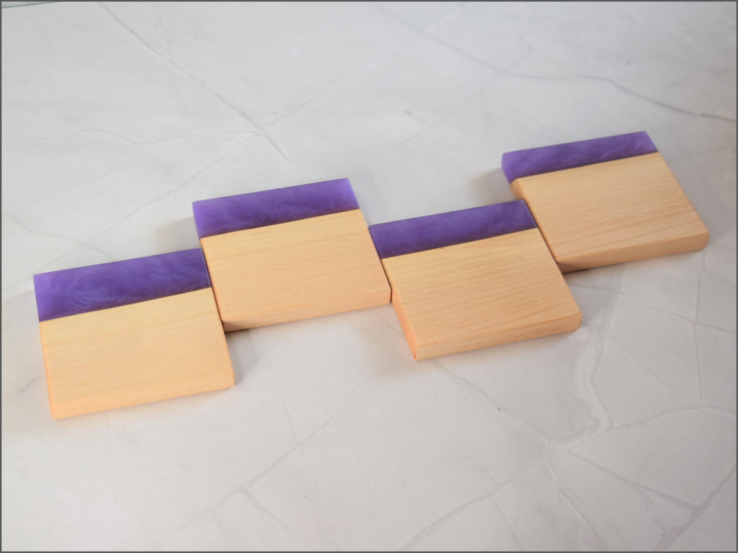 Wooden Epoxy Coasters, Sets of 4 (Wood Type - Maple), Epoxy - ( Black or Purple)