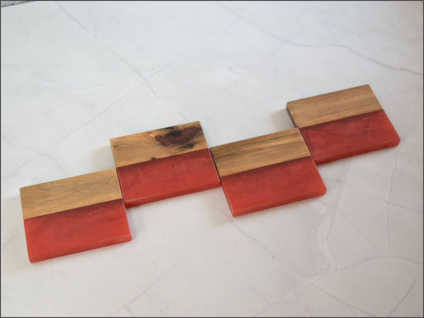 Red Wooden Epoxy Coasters, Sets of 4 (Wood Type - Morado)