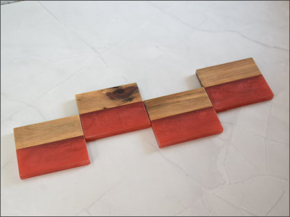 Red Wooden Epoxy Coasters, Sets of 4 (Wood Type - Morado)