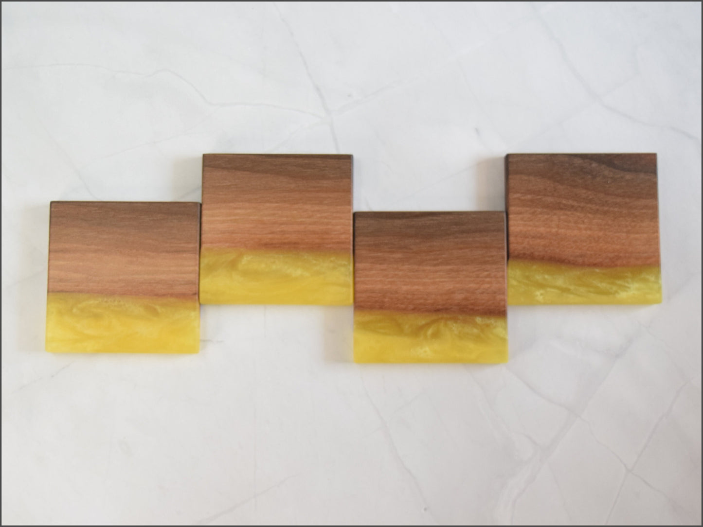 Yellow Wooden Epoxy Coasters, Set of 4, Wood Type - Walnut