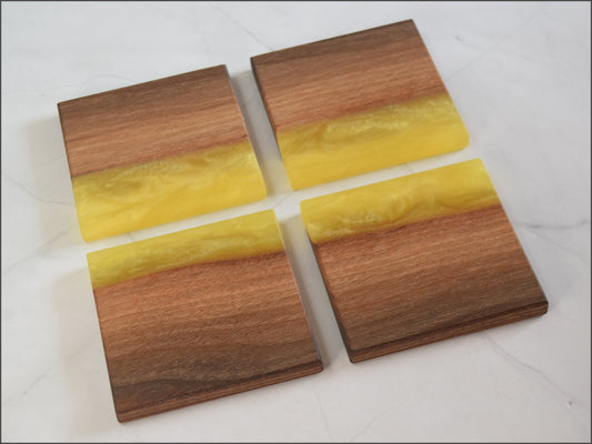 Yellow Wooden Epoxy Coasters, Set of 4, Wood Type - Walnut