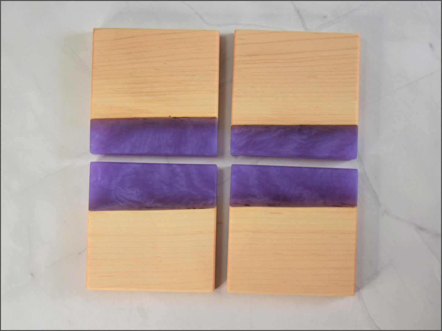Wooden Epoxy Coasters, Sets of 4 (Wood Type - Maple), Epoxy - ( Black or Purple)