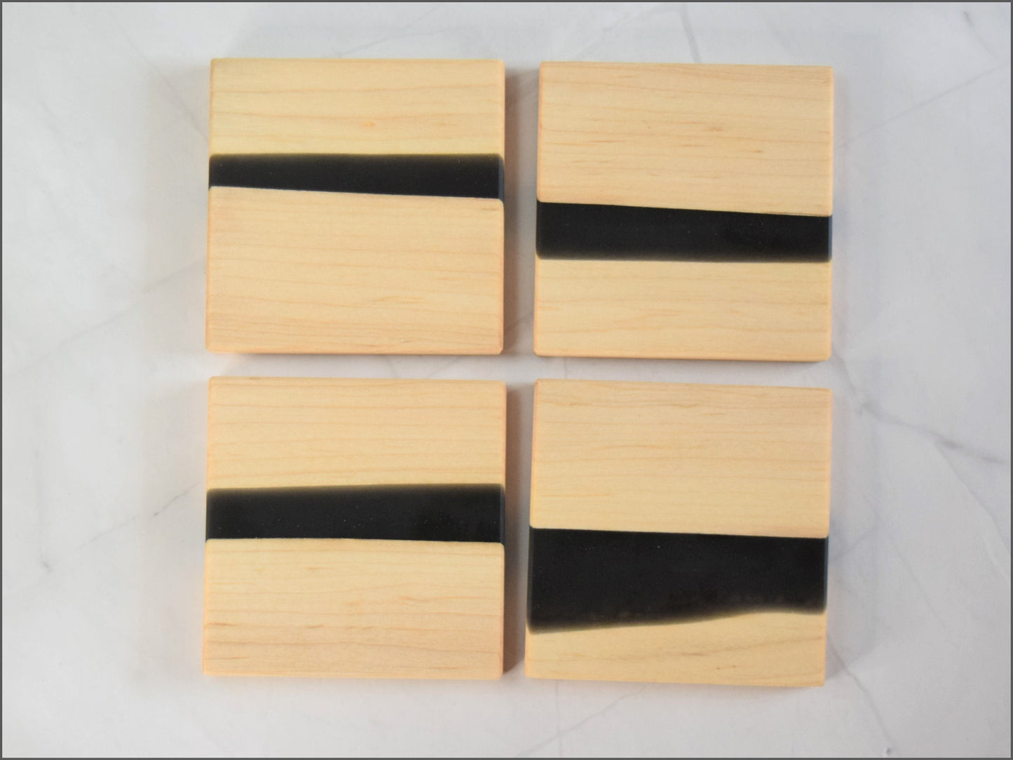 Wooden Epoxy Coasters, Sets of 4 (Wood Type - Maple), Epoxy - ( Black or Purple)
