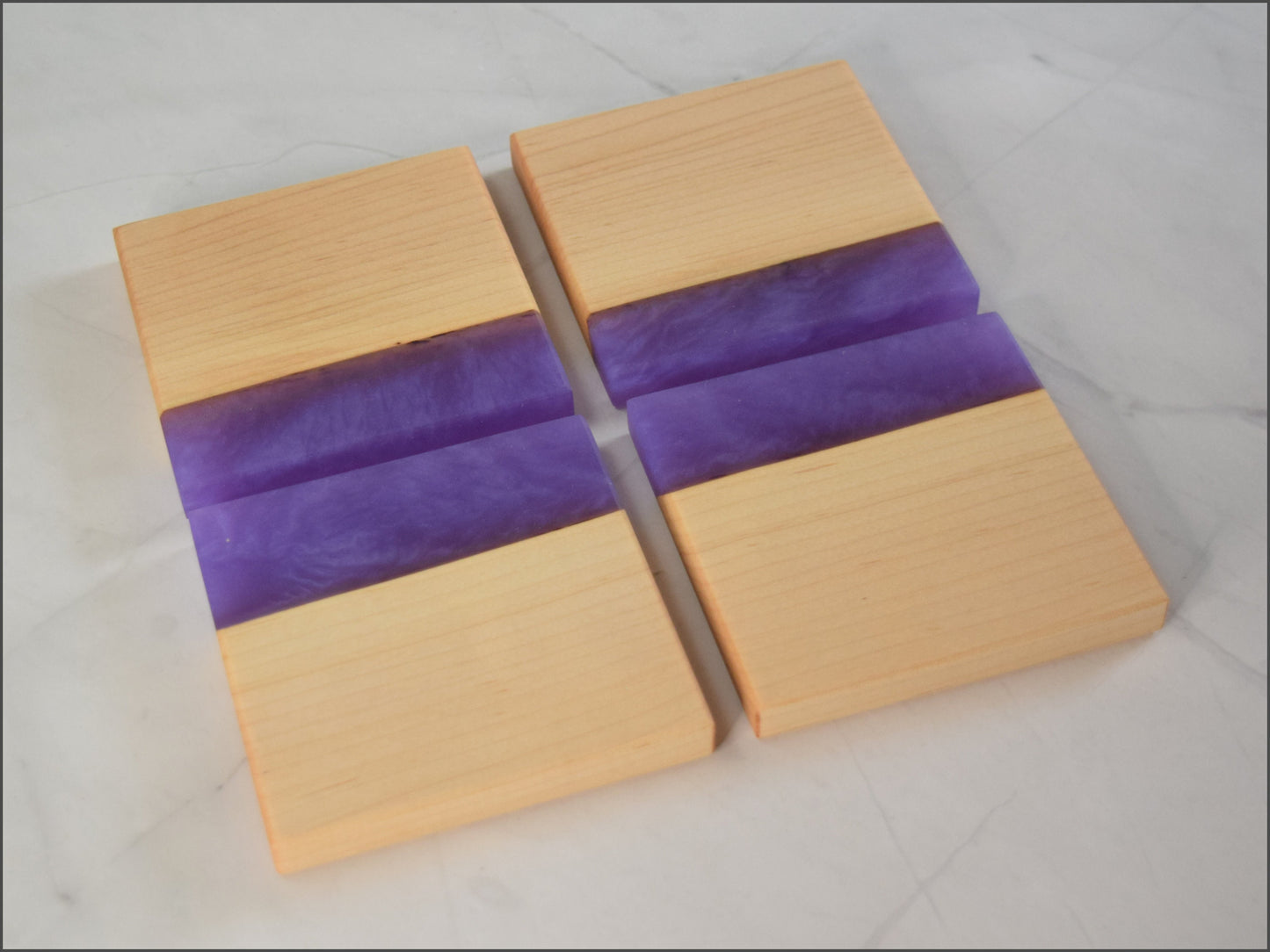 Wooden Epoxy Coasters, Sets of 4 (Wood Type - Maple), Epoxy - ( Black or Purple)