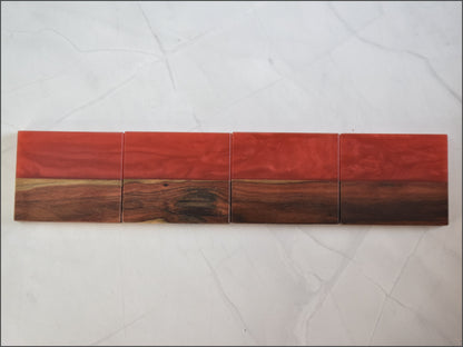 Red Wooden Epoxy Coasters, Sets of 4 (Wood Type - Morado)