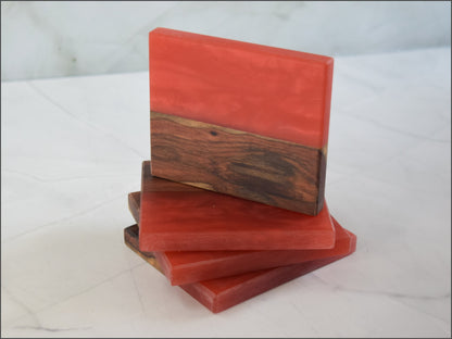 Red Wooden Epoxy Coasters, Sets of 4 (Wood Type - Morado)