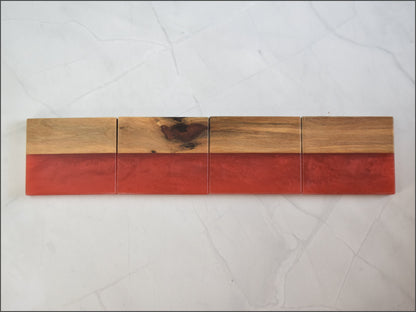 Red Wooden Epoxy Coasters, Sets of 4 (Wood Type - Morado)