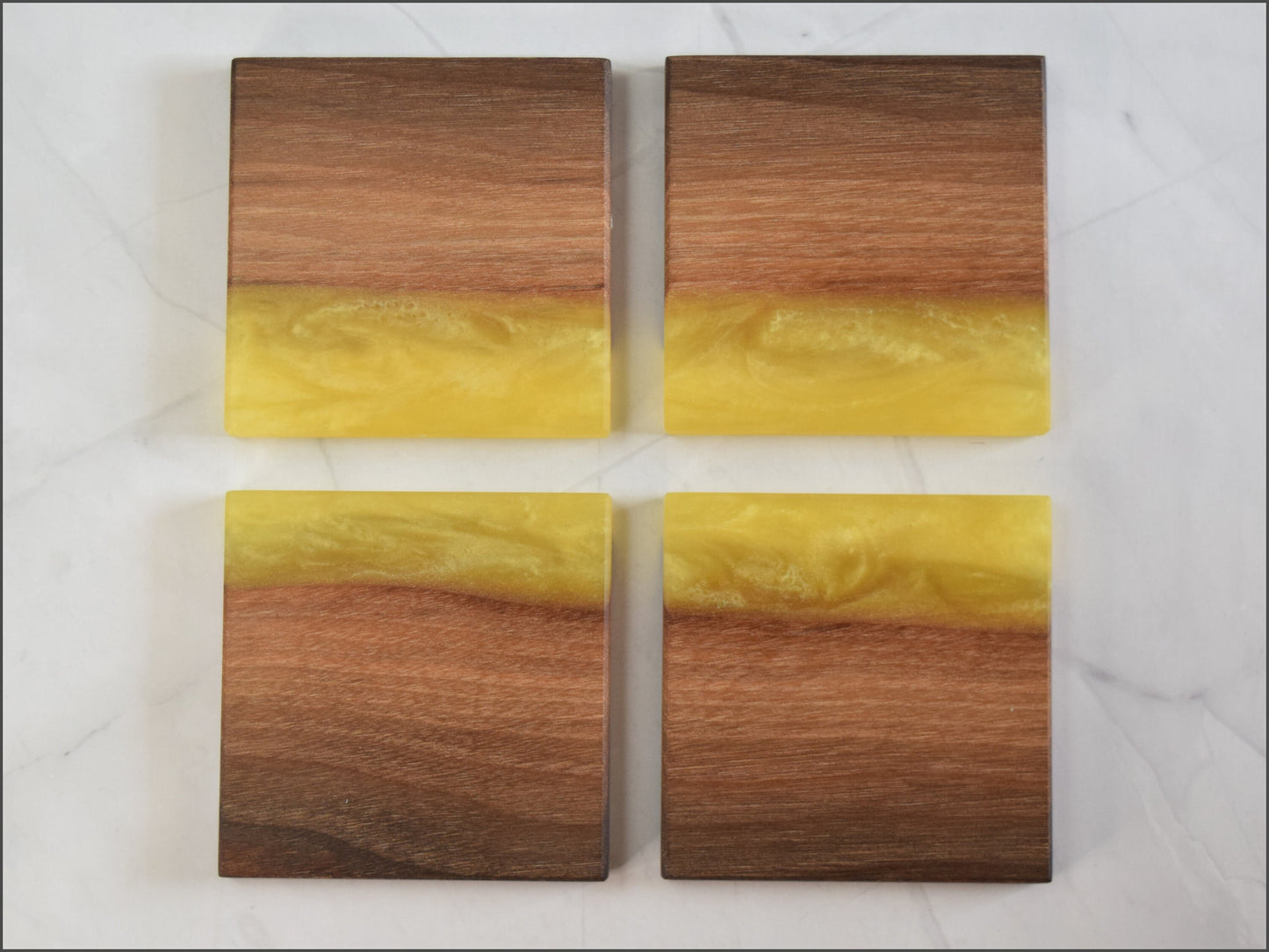 Yellow Wooden Epoxy Coasters, Set of 4, Wood Type - Walnut