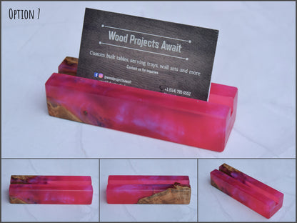 Wooden Epoxy Business Card Holder - Maple Burl - Pink