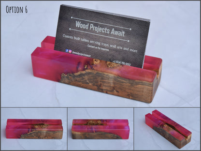 Wooden Epoxy Business Card Holder - Maple Burl - Pink