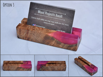 Wooden Epoxy Business Card Holder - Maple Burl - Pink