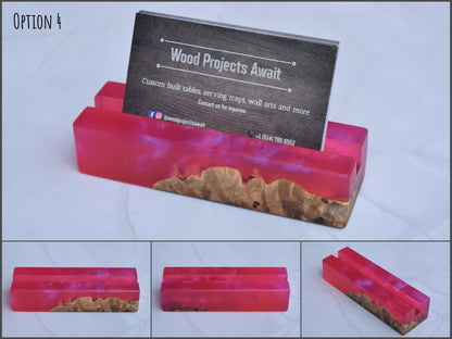 Wooden Epoxy Business Card Holder - Maple Burl - Pink