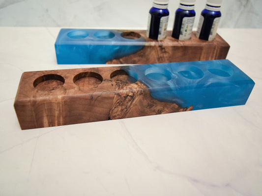 Essential Oil Holder (Maple Burl, Blue Epoxy) - Fits 15ml bottles