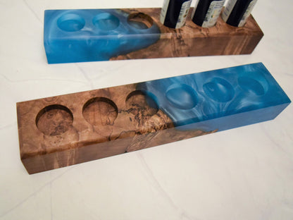 Essential Oil Holder (Maple Burl, Blue Epoxy) - Fits 15ml bottles