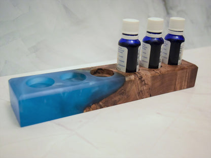 Essential Oil Holder (Maple Burl, Blue Epoxy) - Fits 15ml bottles