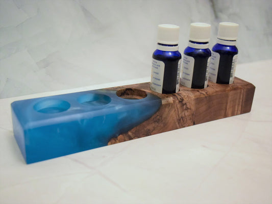 Essential Oil Holder (Maple Burl, Blue Epoxy) - Fits 15ml bottles