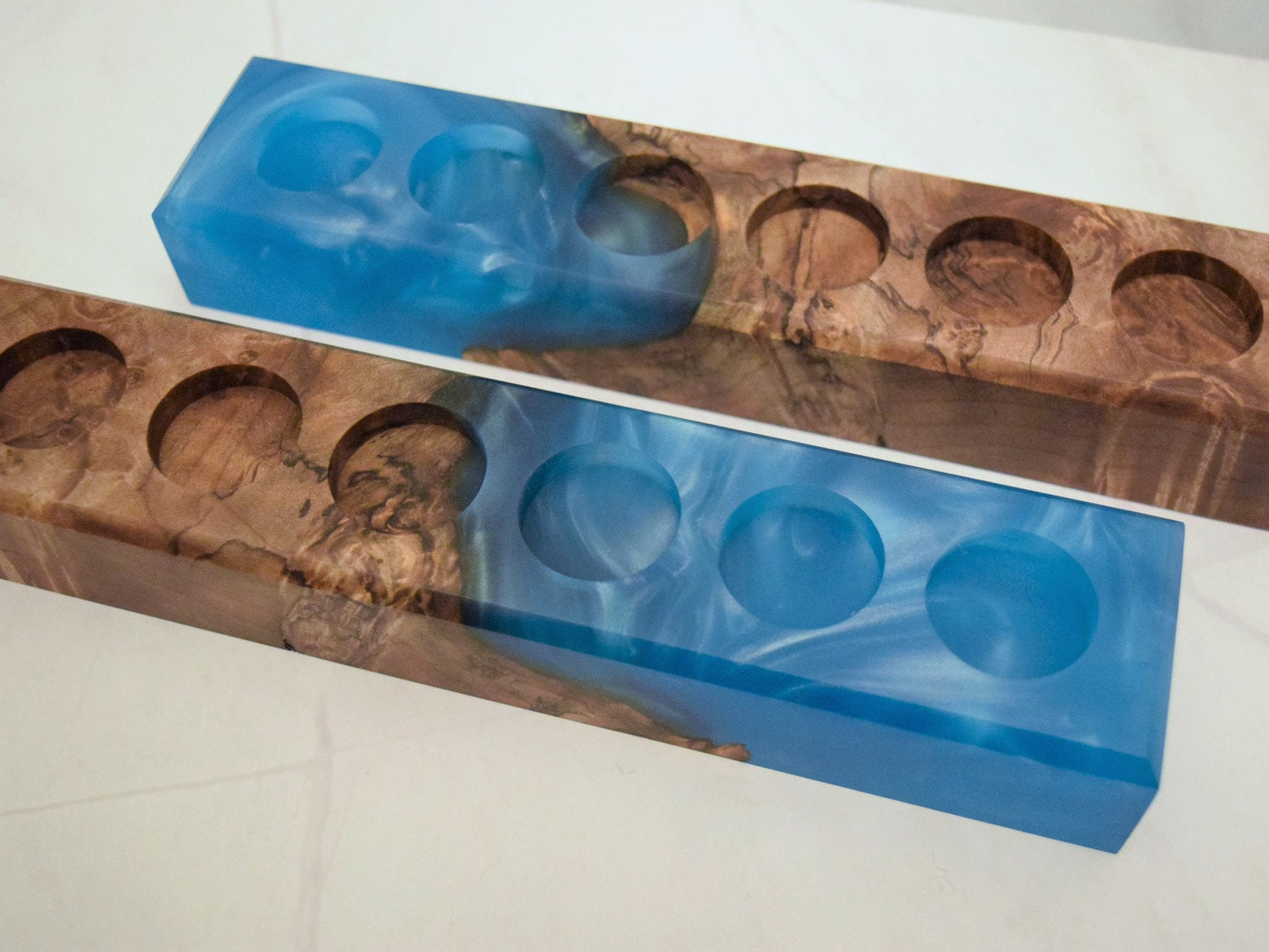 Essential Oil Holder (Maple Burl, Blue Epoxy) - Fits 15ml bottles
