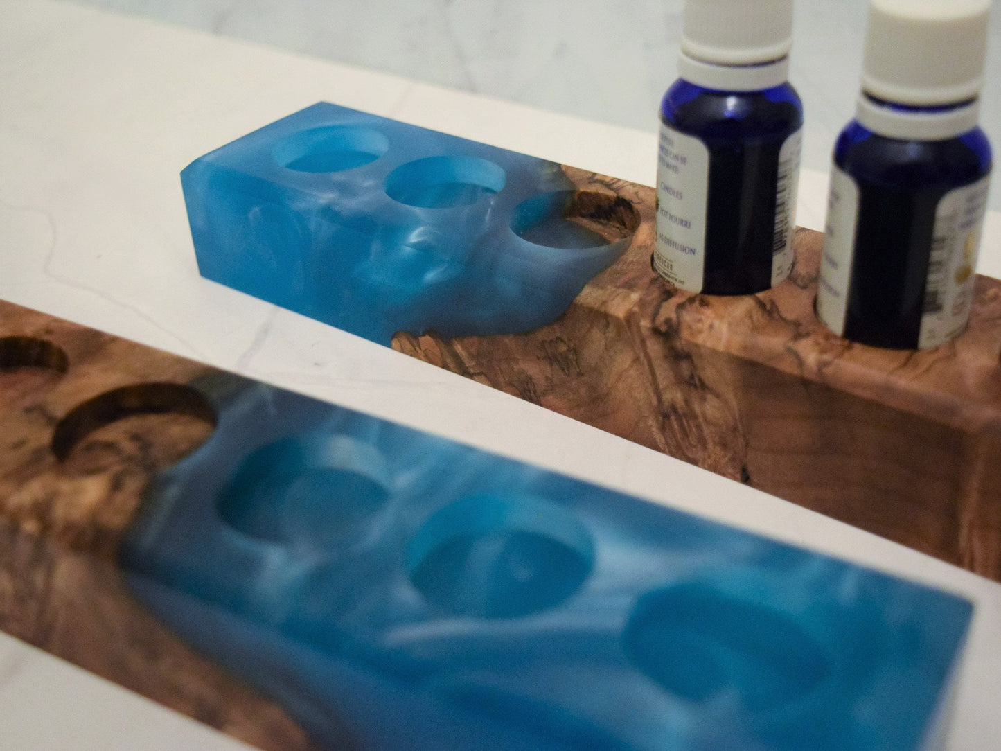 Essential Oil Holder (Maple Burl, Blue Epoxy) - Fits 15ml bottles