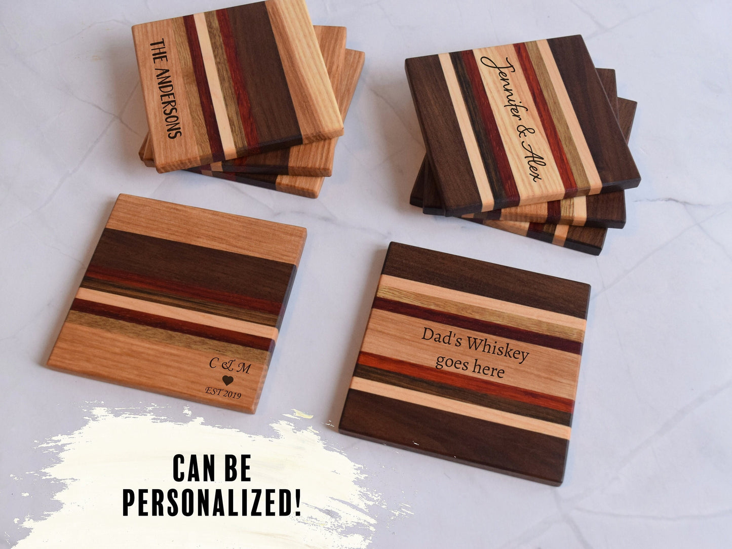 Wooden Coasters, Sets of 4 (Various Wood Types)