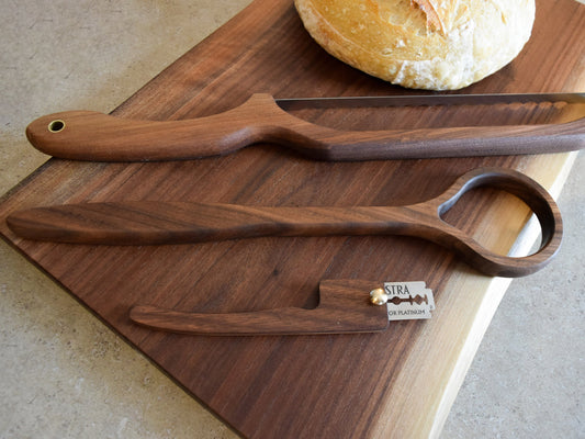 Personalized Walnut Bread Maker Set - Includes dough whisk, bread knife and a bread lame