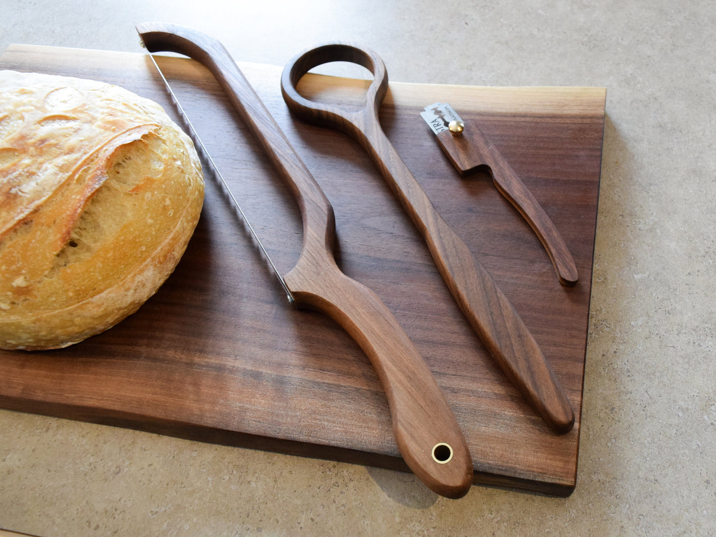 Personalized Walnut Bread Maker Set - Includes dough whisk, bread knife and a bread lame